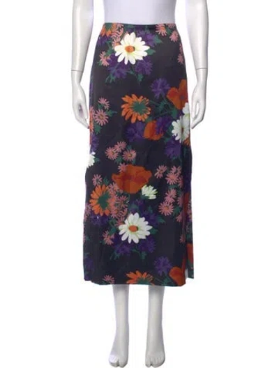 Pre-owned Staud Floral Print Midi Length Skirt In Black
