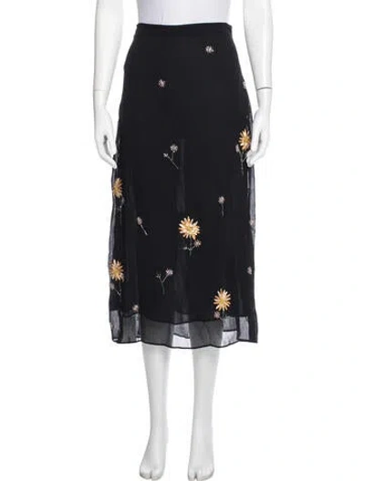 Pre-owned Staud Floral Print Midi Length Skirt In Black/blue
