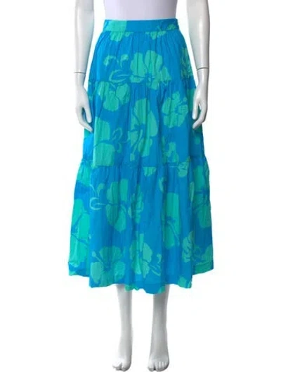 Pre-owned Staud Floral Print Midi Length Skirt In Blue