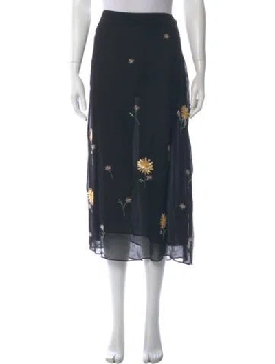 Pre-owned Staud Floral Print Midi Length Skirt In Blue
