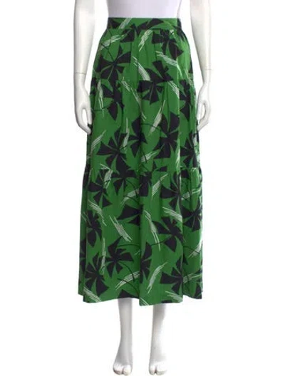 Pre-owned Staud Floral Print Midi Length Skirt In Green