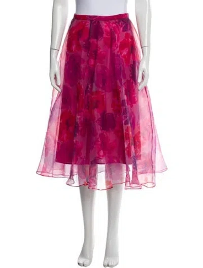 Pre-owned Staud Floral Print Midi Length Skirt In Pink