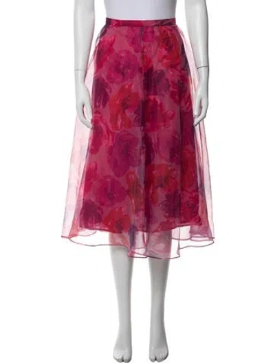 Pre-owned Staud Floral Print Midi Length Skirt In Pink