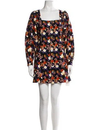 Pre-owned Staud Floral Print Mini Dress In Black