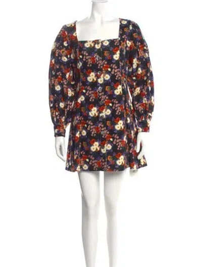 Pre-owned Staud Floral Print Mini Dress In Black