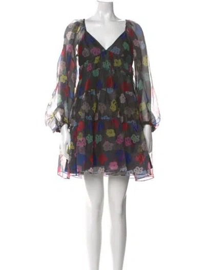 Pre-owned Staud Floral Print Mini Dress In Black