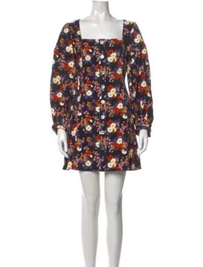 Pre-owned Staud Floral Print Mini Dress In Black