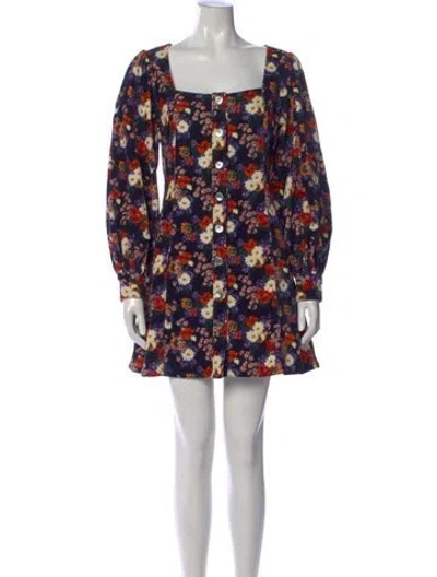 Pre-owned Staud Floral Print Mini Dress In Black