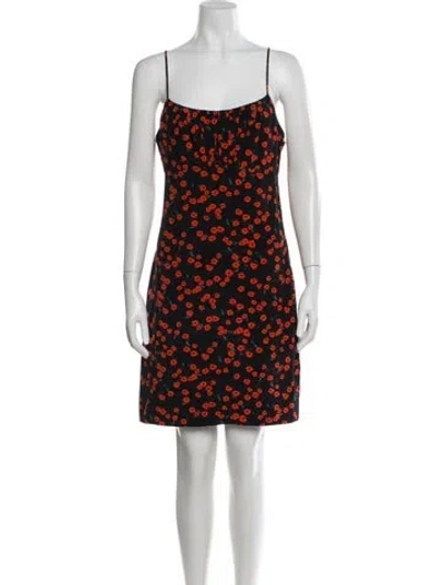 Pre-owned Staud Floral Print Mini Dress In Black