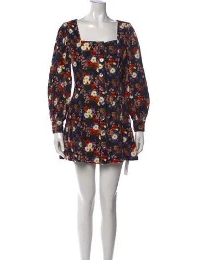 Pre-owned Staud Floral Print Mini Dress In Black