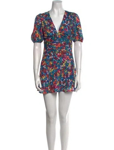 Pre-owned Staud Floral Print Mini Dress In Blue