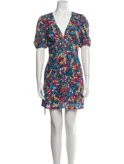 Pre-owned Staud Floral Print Mini Dress In Blue