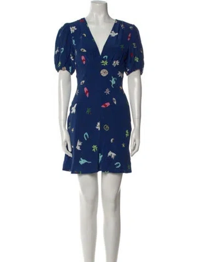 Pre-owned Staud Floral Print Mini Dress In Blue