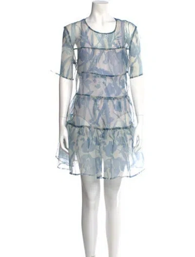 Pre-owned Staud Floral Print Mini Dress In Blue