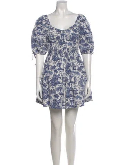 Pre-owned Staud Floral Print Mini Dress In Blue