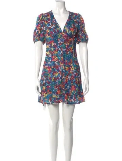 Pre-owned Staud Floral Print Mini Dress In Blue