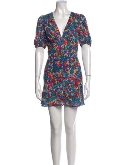 Pre-owned Staud Floral Print Mini Dress In Blue