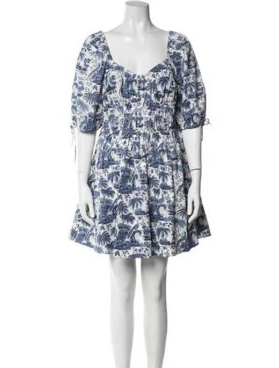 Pre-owned Staud Floral Print Mini Dress In Blue