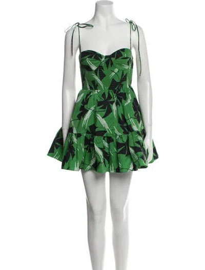 Pre-owned Staud Floral Print Mini Dress In Green