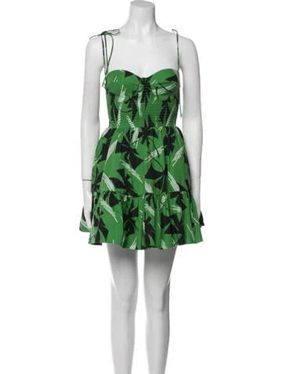 Pre-owned Staud Floral Print Mini Dress In Green