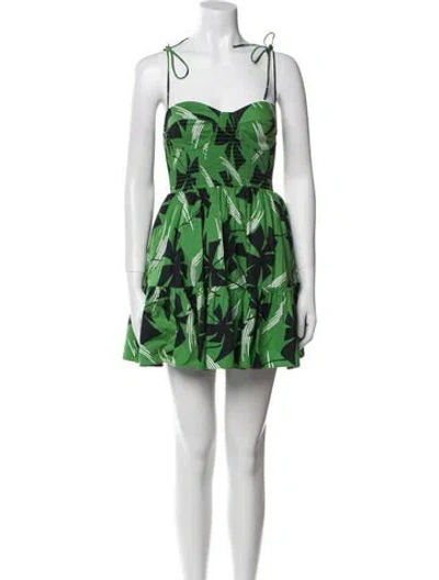 Pre-owned Staud Floral Print Mini Dress In Green