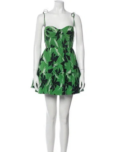 Pre-owned Staud Floral Print Mini Dress In Green