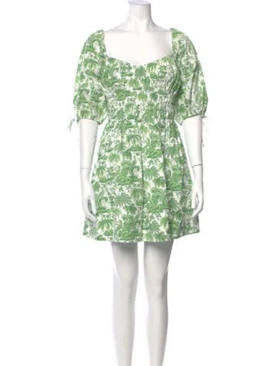 Pre-owned Staud Floral Print Mini Dress In Green