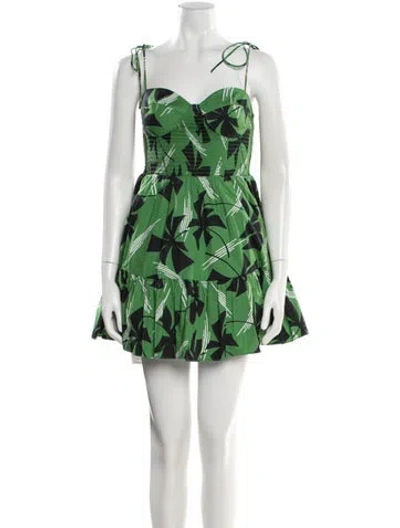 Pre-owned Staud Floral Print Mini Dress In Green