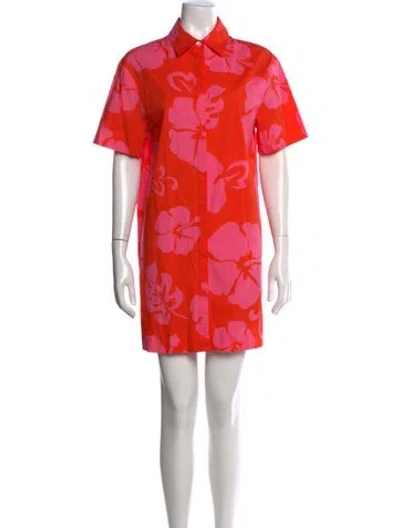 Pre-owned Staud Floral Print Mini Dress In Red