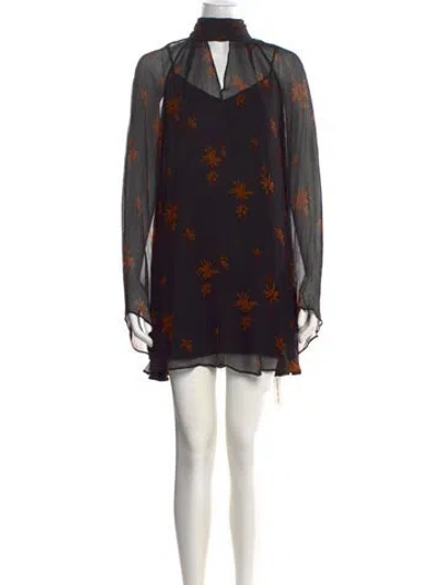 Pre-owned Staud Floral Print Mini Dress W/ Tags In Black