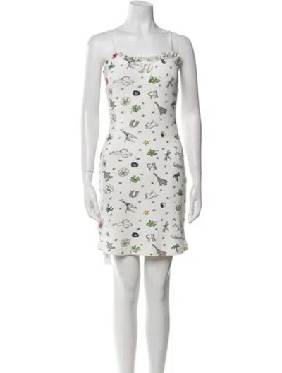 Pre-owned Staud Floral Print Mini Dress In White