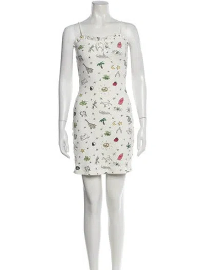 Pre-owned Staud Floral Print Mini Dress In White