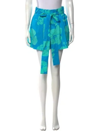 Pre-owned Staud Floral Print Mini Shorts In Blue
