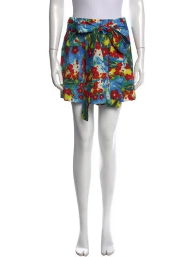 Pre-owned Staud Floral Print Mini Shorts In Red