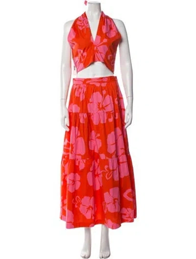 Pre-owned Staud Floral Print Ruffle Embellishment Skirt Set In Orange