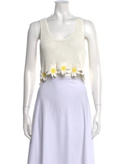 Pre-owned Staud Floral Print Scoop Neck Sweater In White