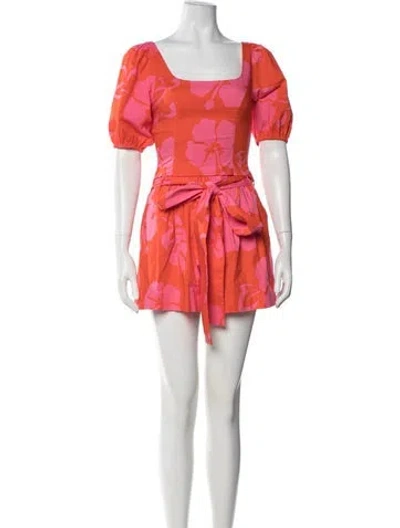 Pre-owned Staud Floral Print Short Set In Orange/pink