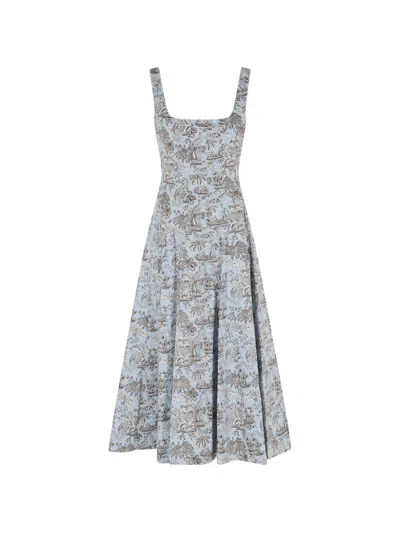 Staud Floral Print Square Neck A-line Midi Dress In Multi