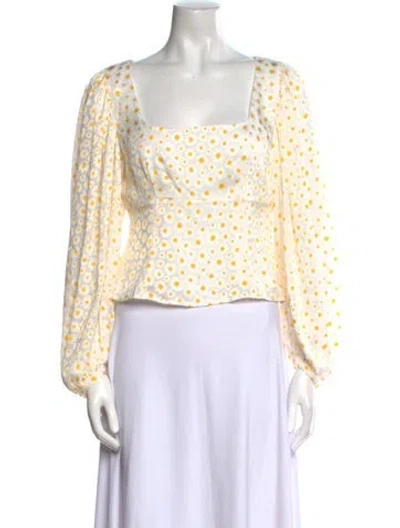 Pre-owned Staud Floral Print Square Neckline Blouse In White