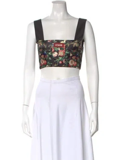 Pre-owned Staud Floral Print Square Neckline Crop Top In Blue