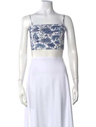 Pre-owned Staud Floral Print Square Neckline Crop Top In Blue/white