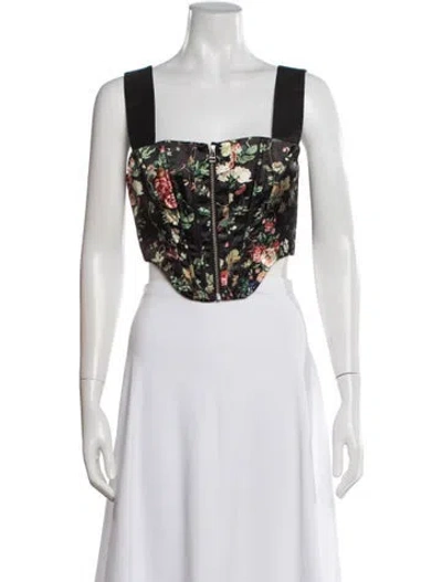 Pre-owned Staud Floral Print Square Neckline Crop Top In Pink
