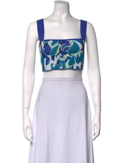 Pre-owned Staud Floral Print Square Neckline Crop Top In Red