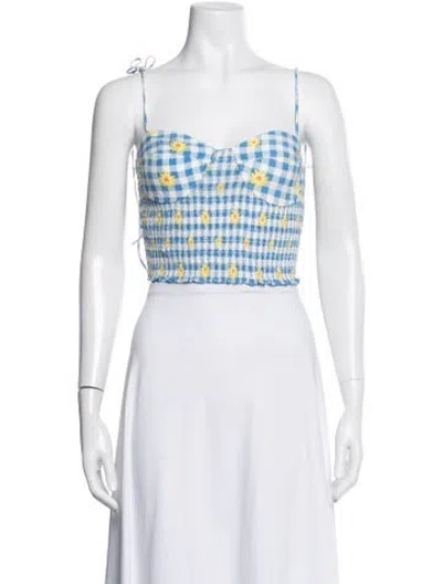 Pre-owned Staud Floral Print Square Neckline Crop Top W/ Tags In Blue/yellow