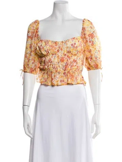 Pre-owned Staud Floral Print Square Neckline Crop Top In Yellow