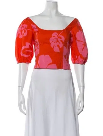 Pre-owned Staud Floral Print Square Neckline Top In Orange
