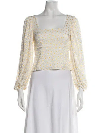 Pre-owned Staud Floral Print Square Neckline Top In White