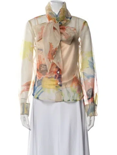 Pre-owned Staud Floral Print Tie Neck Blouse In Multicolor