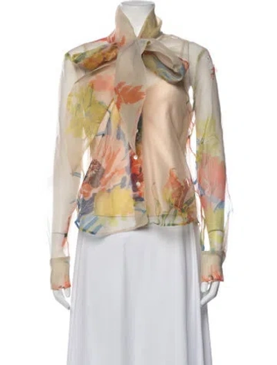 Pre-owned Staud Floral Print Tie Neck Blouse In Multicolor