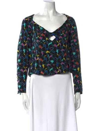 Pre-owned Staud Floral Print V-neck Crop Top W/ Tags In Black